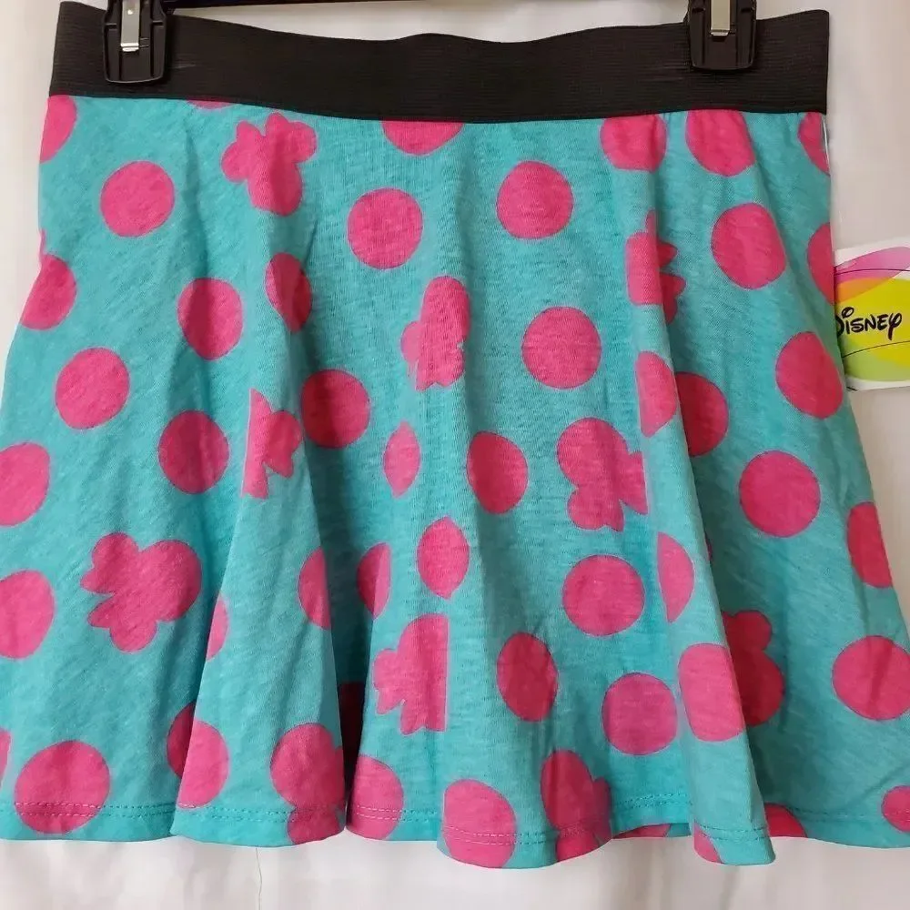 NEW DISNEY MINNIE MOUSE POLKA DOT SKORT MINNIE MOUSE SKIRT, TEAL WITH PINK POLKA